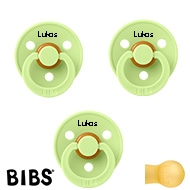 BIBS Colour, Sutter med navn (Str 1/ 0-6 mdr) - 3 pak, Matcha (Rund Latex)